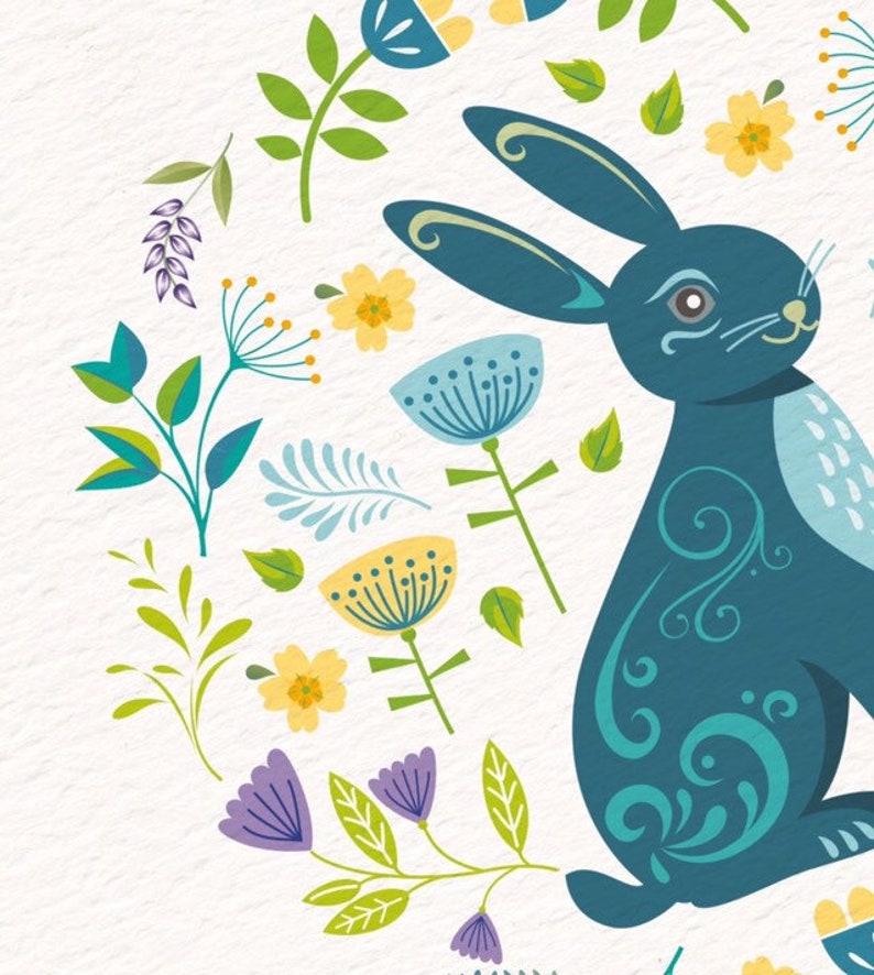 Rabbit Art Print Scandinavian Folk Art Style Illustration - Etsy
