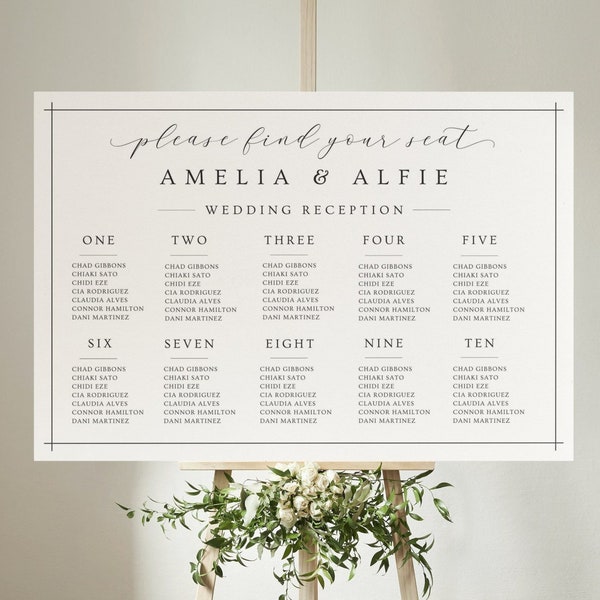 Seating Chart Poster, Modern Wedding Seating Poster, Find Your Seat Sign, Minimalist Table Seating Chart, Edit with CANVA