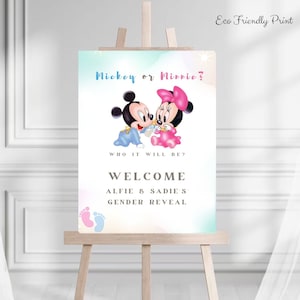Printable MICKEY Or MINNIE MOUSE Gender Reveal Welcome Board. Custom Mickey Or Minnie Welcome Sign. Boy or Girl Poster. Gender Reveal Party image 2