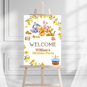 Editable Winnie The Pooh Welcome Sign Pooh Birthday Gender Neutral Classic Winnie The Pooh Party Decor Canva Template Printable YP