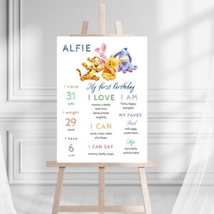 Pooh bear birthday chalkboard, Winnie the pooh birthday sign, birthday poster, pooh girl or boy birthday, milestone sign, digital printable