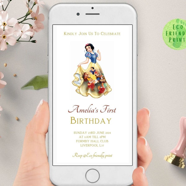 Snow White Electronic Birthday Invitation, Snow White Phone Party Evite, Instant Download, Text Message, Smartphone Invite
