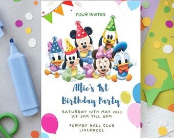 Editable Mickey Mouse Birthday Party Invitation Gender Neutral Mickey and Friends Invite Printable Template Instant Download
