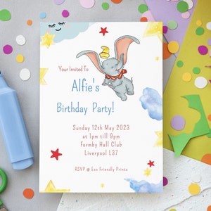 Dumbo Birthday Party Invitation, Dumbo Birthday Editable Invite, Printable or Digital, Elephant Boy Birthday Invite, FDB