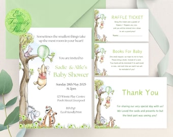 Classic Winnie the Pooh Baby Shower Invitation, Classic Winnie the Pooh Baby Shower Invite, Baby Shower Invitation Neutral, Editable, PGB