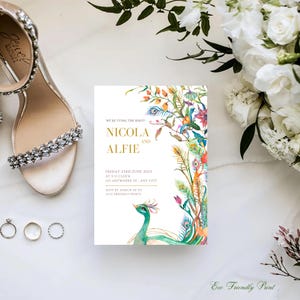Peacock Wedding Invitation Template, Modern Wedding Invite, Editable Wedding Invitation, Simple Wedding Invite, Instant Download