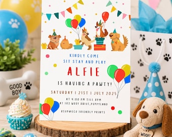 Puppy Birthday Party Invitation Template | Editable Canva Dog Birthday Invite | Kids Puppy Pawty Invitation | Instant Download