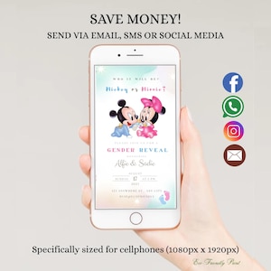 Mickey or Minnie Gender Reveal Phone Invitation (Digital Download)