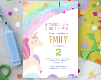 Unicorn Birthday Invitation, Unicorn Invitation, Rainbow Unicorn Birthday Invite, Pastel Unicorn Invitation Printable 3rd 4th 5th 6th 7th
