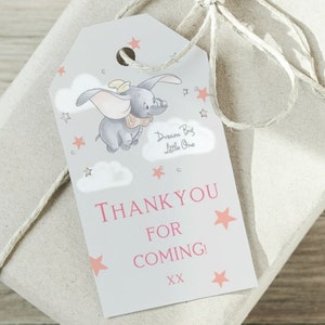 Editable Dumbo Favor Tags: Pink Baby Shower Thank You (Digital Download) #PDB