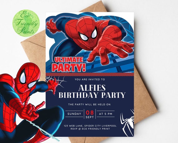 Editable Spiderman Birthday Invitation, Spiderman Kids Birthday Invitation,  Spiderman Invitation, Kids Editable Birthday Invitation 