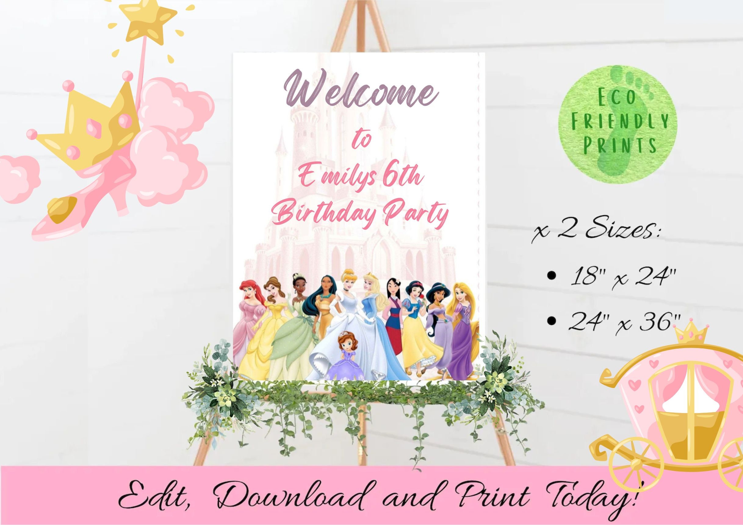 Editable Disney Princess Welcome Sign Disney Princess Birthday Etsy
