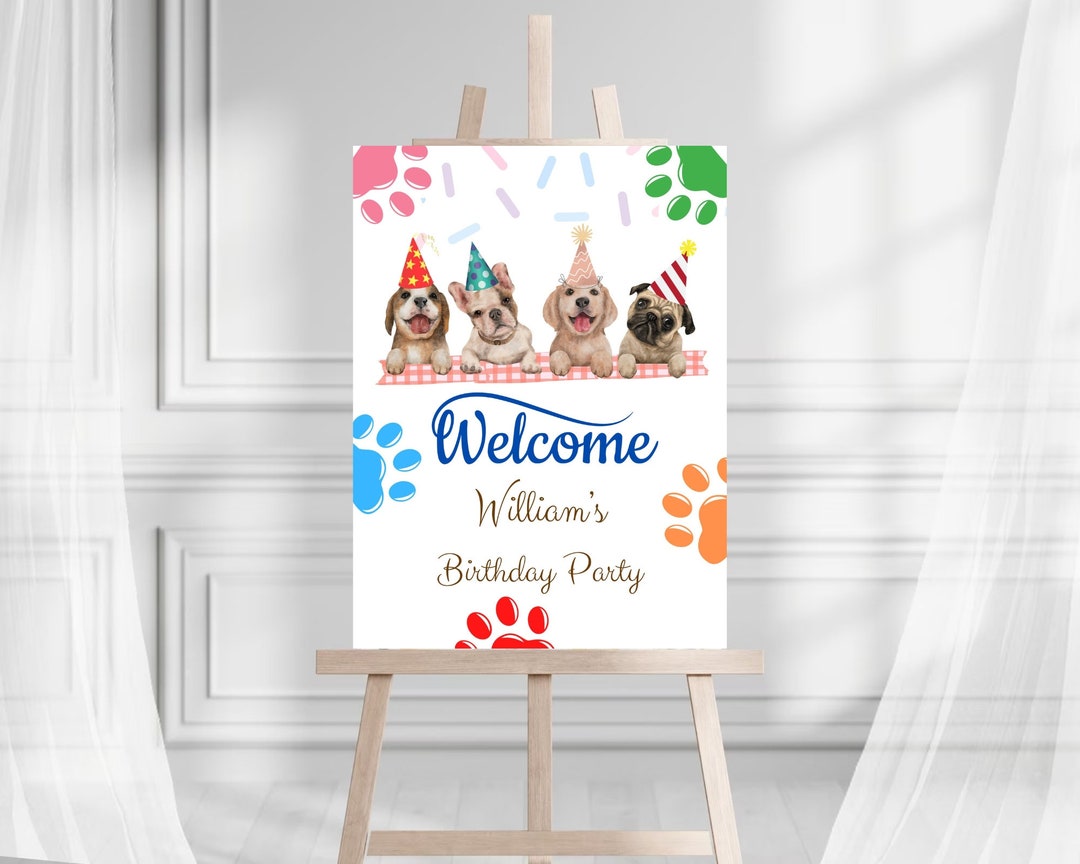 Puppy Birthday Welcome Sign Editable Template, First Birthday Welcome ...