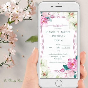 Digital Birthday Invitation Wildflower Electronic Invitation 21st Birthday, Wildflower Birthday Evite Girl, Editable Evite Template