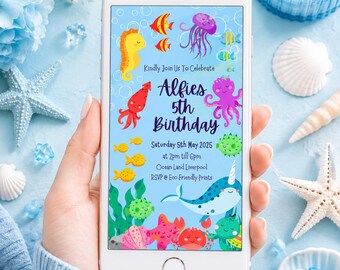 Under The Sea Electronic Birthday Invitation, Under The Sea Phone Party Evite, Instant Download, Text Message, Smartphone Invite