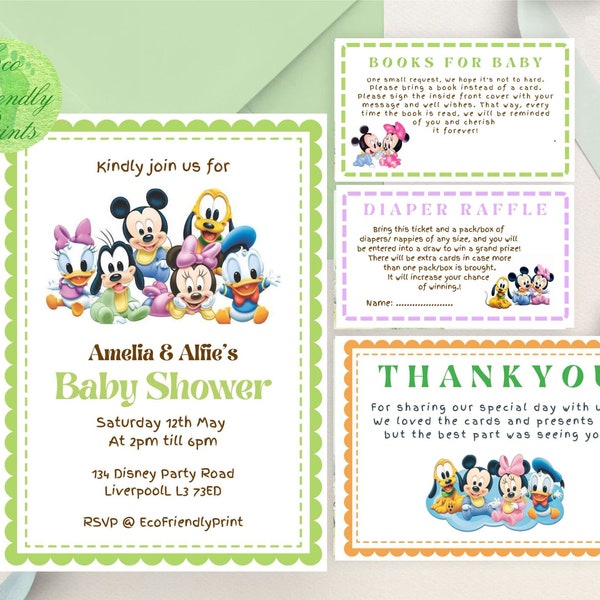 Invitation modifiable de Mickey Mouse, invitation de baby shower de Mickey Mouse neutre entre les sexes, modèle imprimable d'Invitations de Mickey, téléchargement numérique