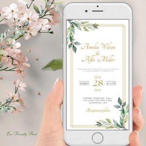 Electronic Wedding Invitation, Wedding Evite Greenery, Monogram Wedding Whatsapp, SMS Text Wedding eCard Invite, GG
