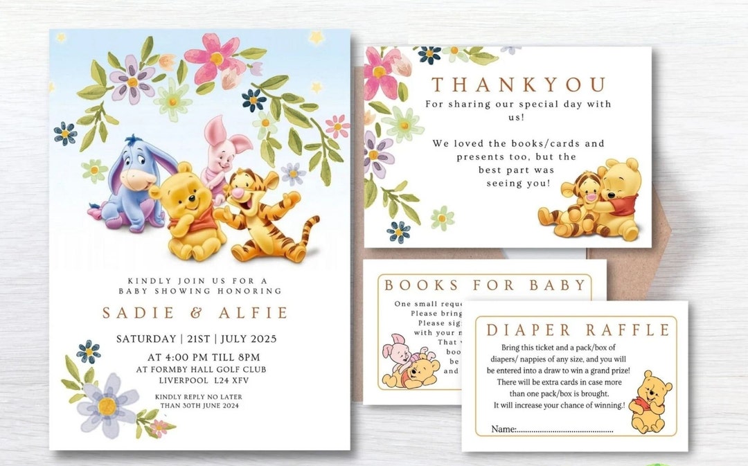 Editable Pooh Bear Baby Shower Invitation Boy or Girl Template - Etsy