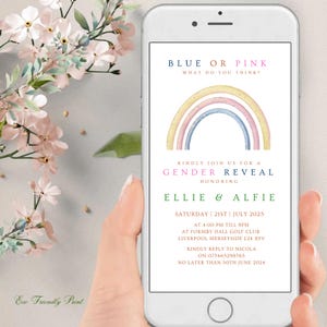 Editable Digital Gender Reveal Invitation, Electronic Gender Reveal Evite, Rainbow Gender Reveal, Baby Shower Party Invitation