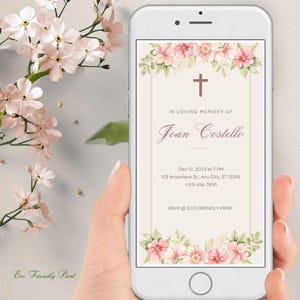 Carte de remerciement électronique pour funérailles, remerciement pour funérailles, remerciement mobile pour deuil, remerciement numérique floral féminin, fleurs roses