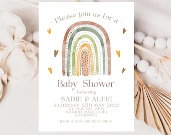 Editable Rainbow Baby Shower Invitation Rainbow Invitation Gender Neutral Pastel Boho Bohemian Digital Download Template Printable