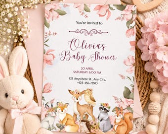 Woodland Animals Baby Shower Invitation Template (Digital Download)