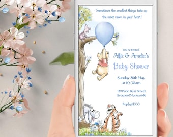 Boy Pooh Bear Electronic Baby Shower Invitation, Winnie The Pooh Phone Party Evite, Instant Download, Text Message, Smartphone Invite, PBB