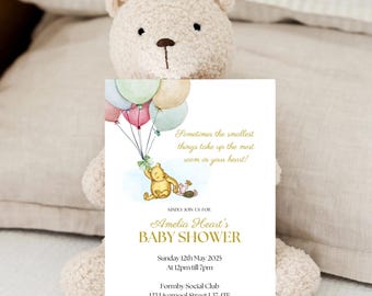 Winnie the Pooh Baby Shower Invitation | Printable and Digital - Canva #PAP