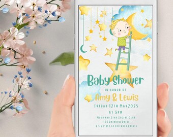 Moon and Stars Baby Shower Invitation, Electronic Evite (Digital Download)