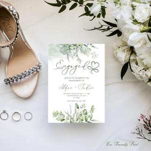 Greenery engagement party invitation template Gold foliage engagement invite Engagement e-invite Digital Download Edit with Canva GG