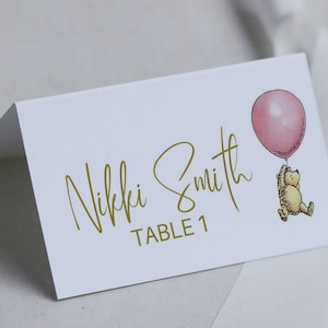 Étiquette de tente de baby shower rose ourson pliable en deux, carte pliée de 3,5 x 2 pouces, 3,5 x 4 pouces dépliée, étiquettes de nourriture de baby shower ourson ourson, imprimable numérique.