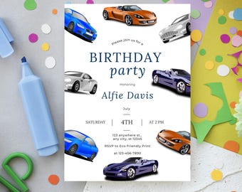 Race Car Birthday Invite, Boys Birthday Party Invitation, Racing Party Card, Printable, Digital Download