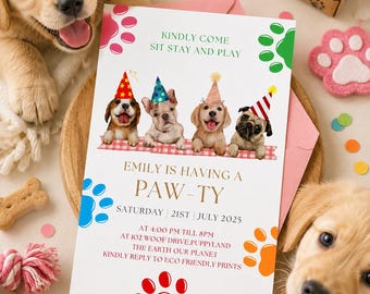 Puppy Birthday Invitation, Cute Dog Party Design (Editable Digital)
