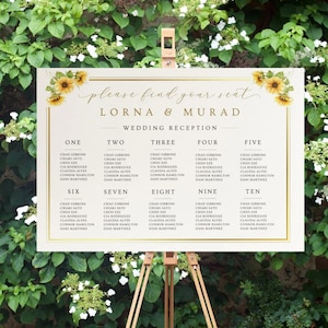 Editable Wedding seating chart template Sunflower Seating Plan Yellow Floral Party Decor Rustic Garden Printable Download Template