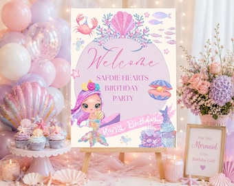 Little Mermaid Birthday Welcome Sign Template | Editable Mermaid Party Welcome Poster | Under the Sea Birthday Sign | Canva Download