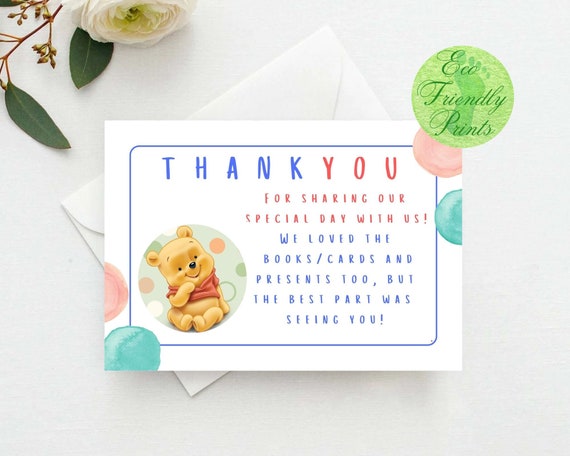 Winnie the Pooh Thank You Card Template: Classic Pooh Baby Shower