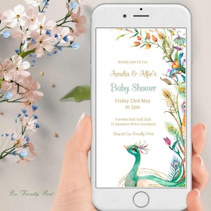Peacock Baby Shower Evite: Editable Canva Template (Digital)
