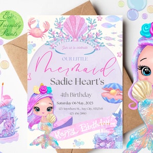 Mermaid Birthday Invitation, Mermaid 3rd Birthday Girl, Under the Sea Editable Template, Mermaid Party Purple Aqua Mermaid Invite, Any Age