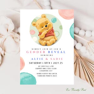 Classic Winnie the Pooh Gender Reveal Invitation, Classic Winnie the Pooh Gender Reveal Invite, Gender Reveal Invitation Neutral, Editable