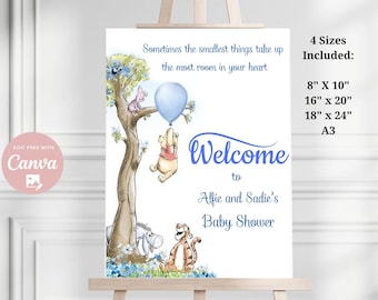 Editable Winnie The Pooh Baby Shower Welcome Sign (Canva Template) PBB