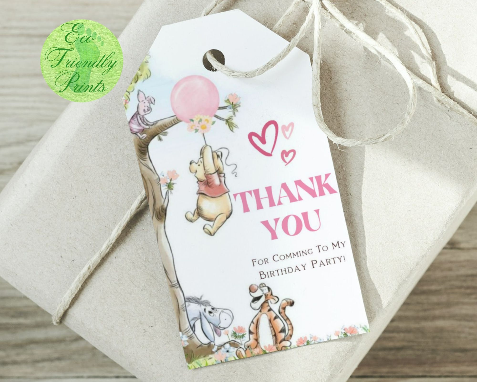 EDITABLE Winnie The Pooh Favor Tag, Pink Winnie Pooh Baby Shower, Winnie Pooh Thank You Label, Classic Pooh Baby Shower Thank You, #PPB