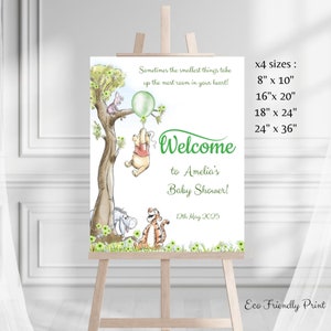 Editable Winnie The Pooh Welcome Sign Pooh Baby Shower Girl or Boy Classic Winnie The Pooh Party Decor Canva Template Printable PGB