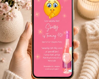 Electronic Birthday Invitation Template: Pink Surprise Party Evite (Digital Download)
