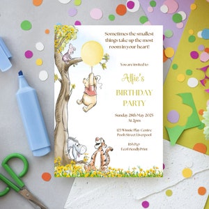 Editable Winnie The Pooh Invitation, Gender Neutral Pooh Bear Birthday Invite, Pooh Invitations Printable Template, Digital Download #PYB