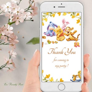 Modèle de fête numérique ourson message de remerciement sans papier Baby shower de Winnie l'ourson Merci Baby shower électronique de remerciement Evite PJ