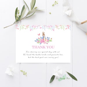 Peter Rabbit Dankeskartenvorlage, Peter Rabbit Printable, Peter Rabbit Bearbeitbare Dankeskarte, Pink Dankeskarte, Canva