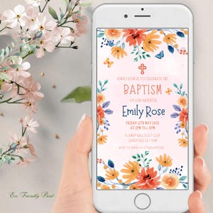 Pink Cross Baptism Invitation Template: Digital Text Evite