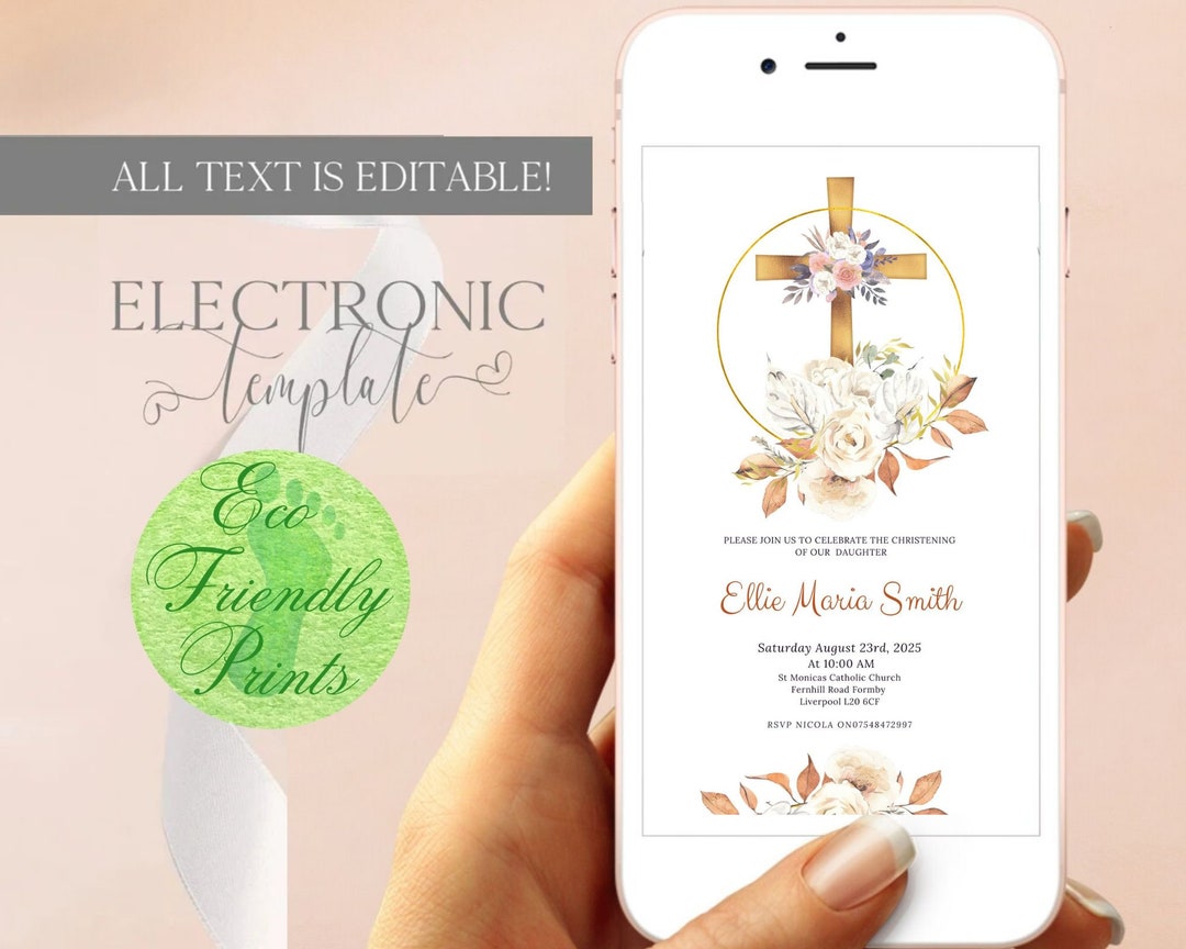 Electronic Baptism Invitation Template Digital Baptism Text Etsy
