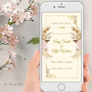 Boho save the date template Electronic save the date Wedding announcement Beige save the date Digital Download Edit with Canva PG1