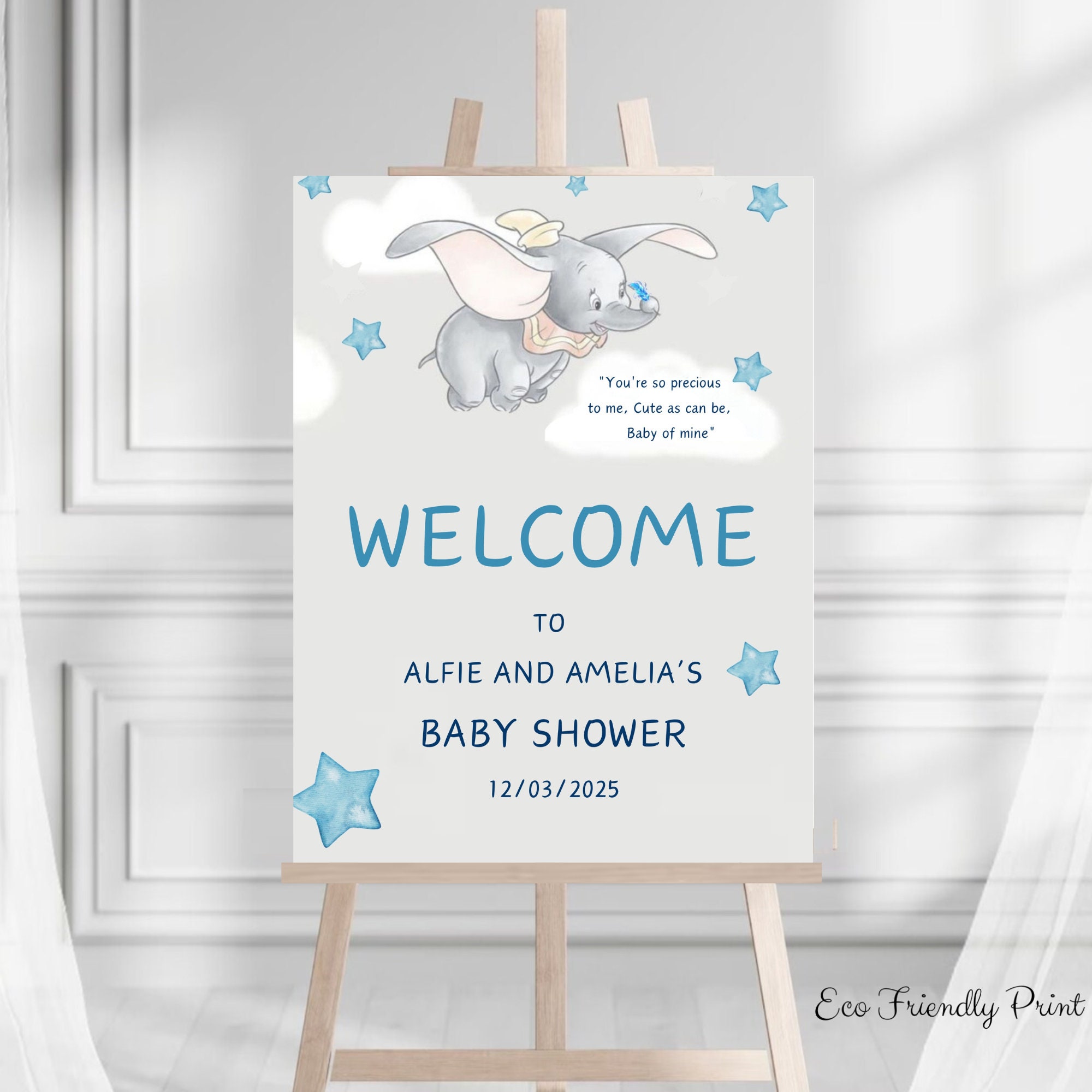 Editable Dumbo Baby Shower Welcome Sign: Blue Decor (PRINTABLE Canva ...